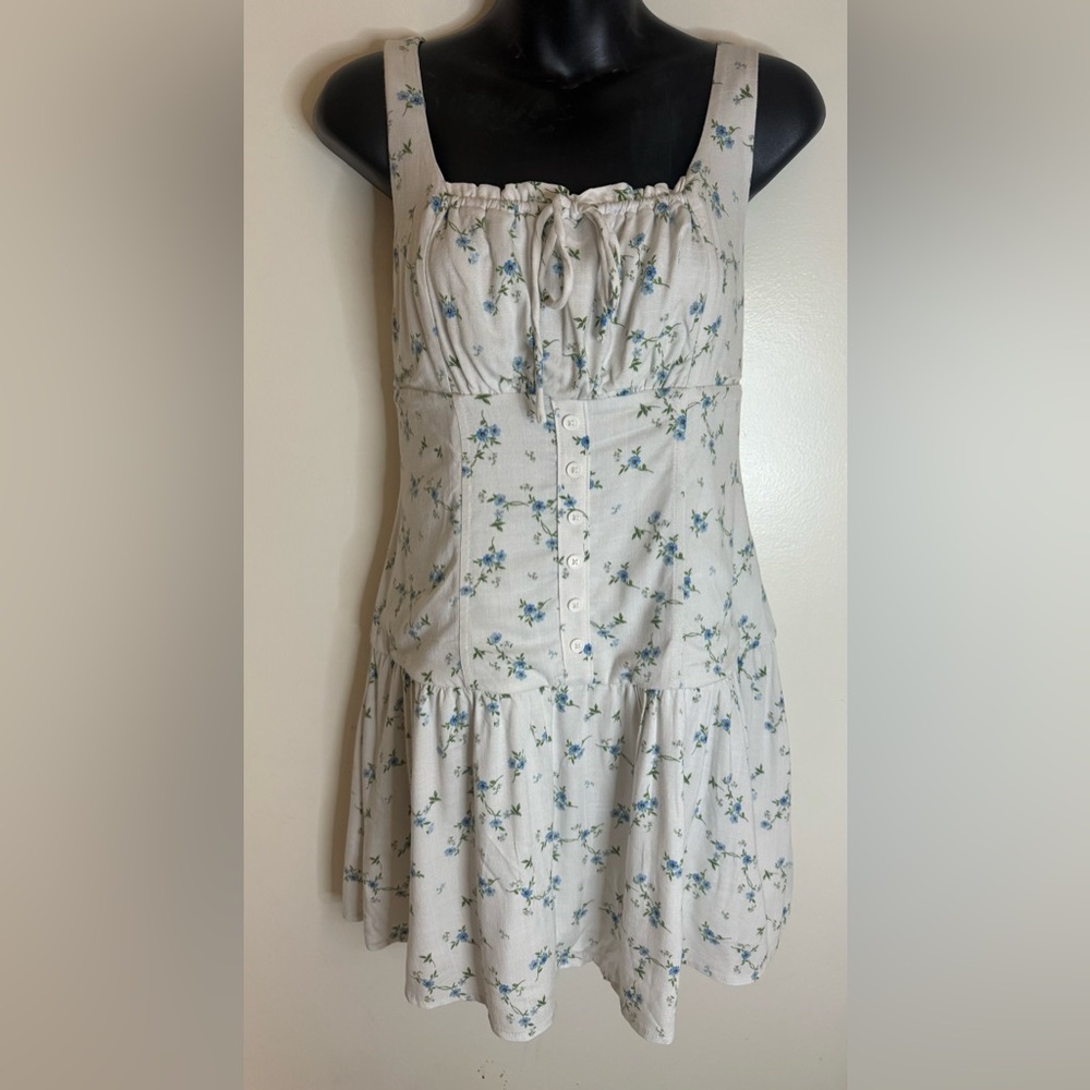 Women Chiffon Layered Wild Fable Cream and Blue Floral Mini Dress
